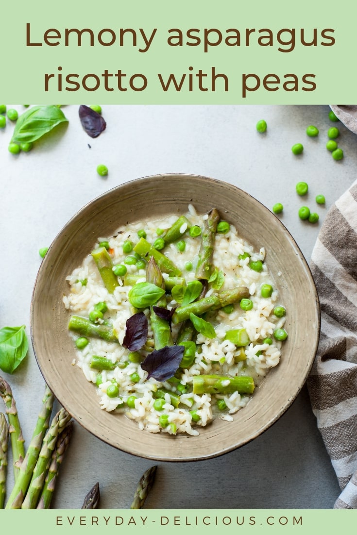 Lemony asparagus risotto with green peas - Everyday Delicious