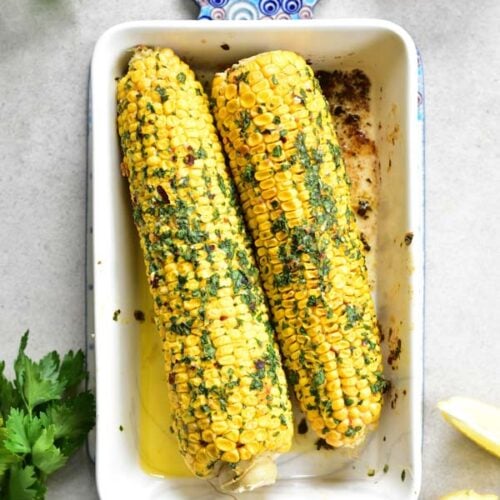 Oven Roasted Corn On The Cob With Herb And Chili Butter Everyday Delicious