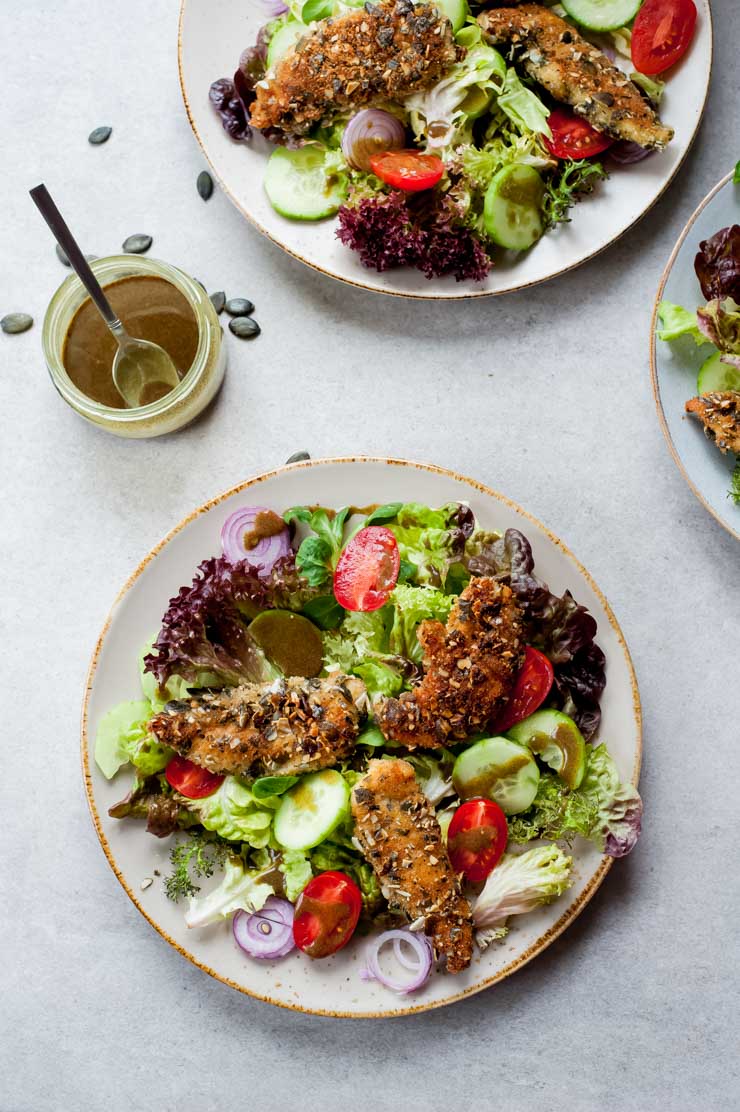 Pumpkin seed crusted chicken salad (Backhendlsalat) - Everyday Delicious