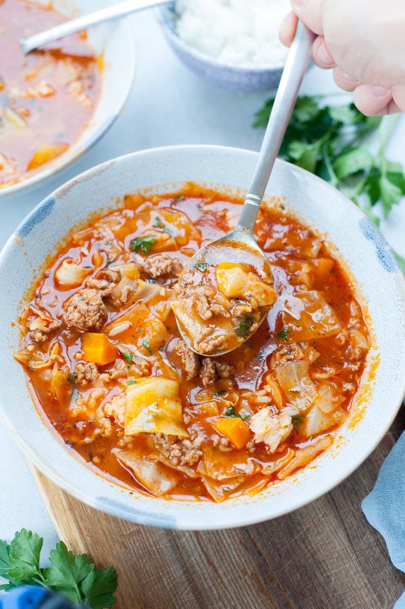 Stuffed cabbage roll soup (stove or pressure cooker)