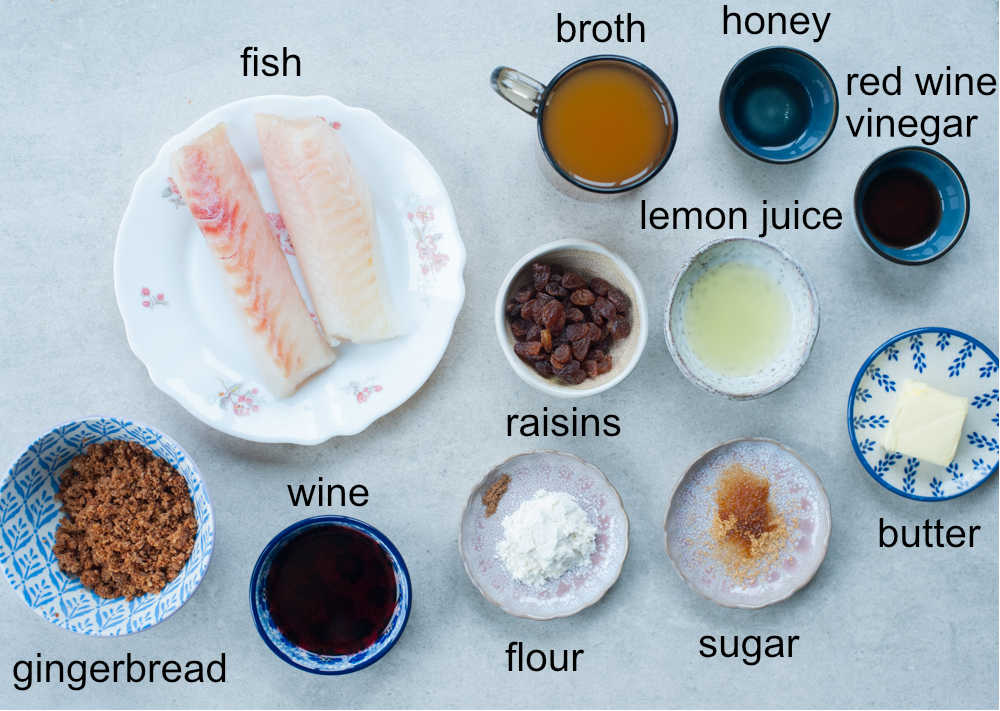ingredients for fish with gingerbread sauce 