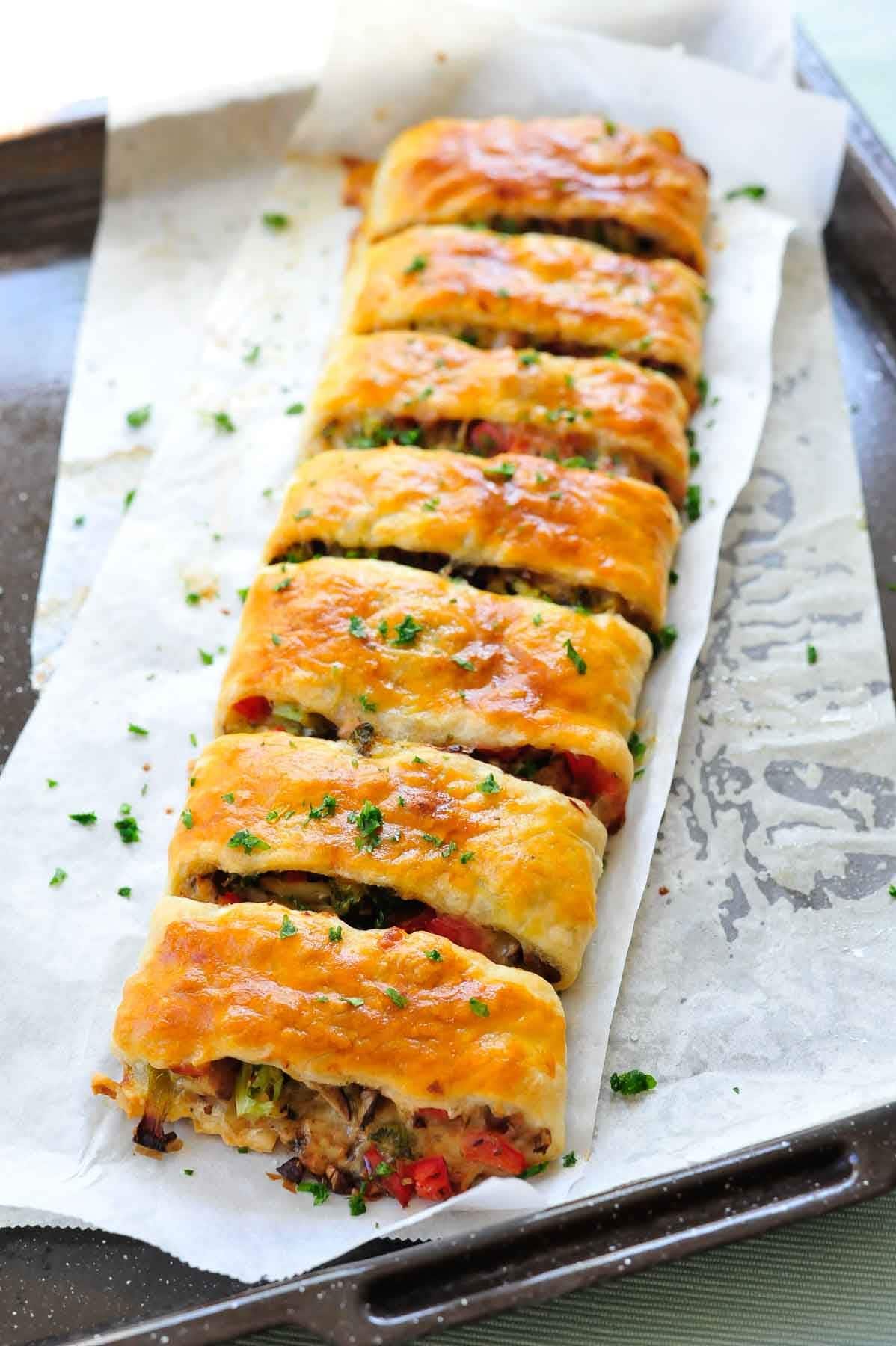 Puff pastry strudel with vegetables and cheese - Everyday Delicious