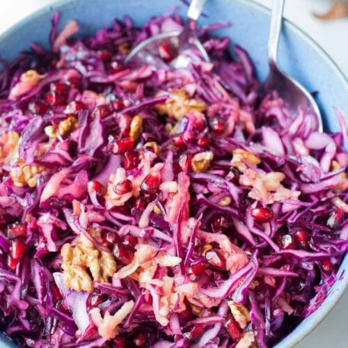 Red cabbage and slaw with pomegranate and walnuts