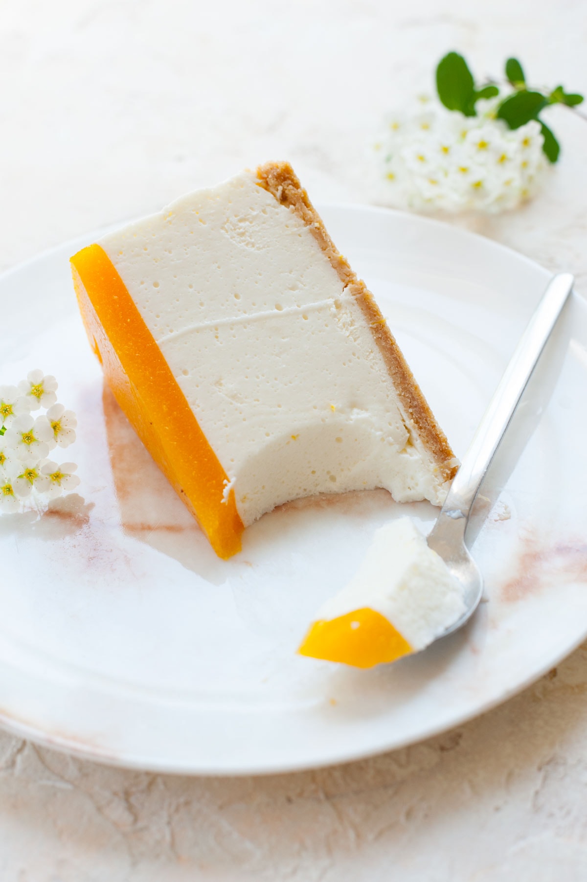 No-bake Greek yogurt cheesecake with apricot mousse