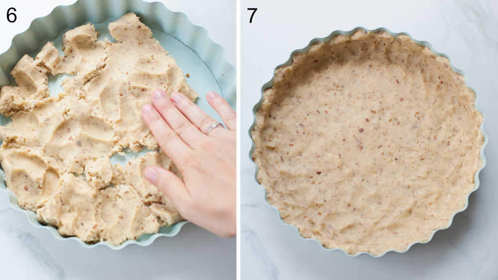 lining the tart pan with pastry crust