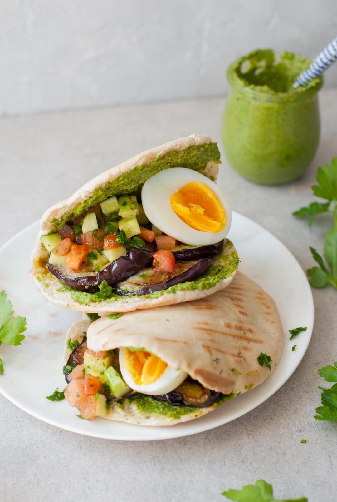 Sabich sandwich - Israeli eggplant and egg stuffed pita