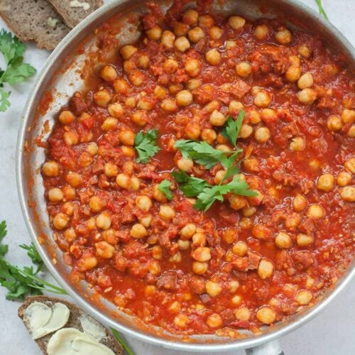 Chickpeas with Chorizo in Spicy Tomato Sauce - Everyday Delicious