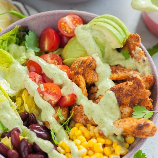 Southwest Chicken Salad With Avocado Cilantro Lime Dressing