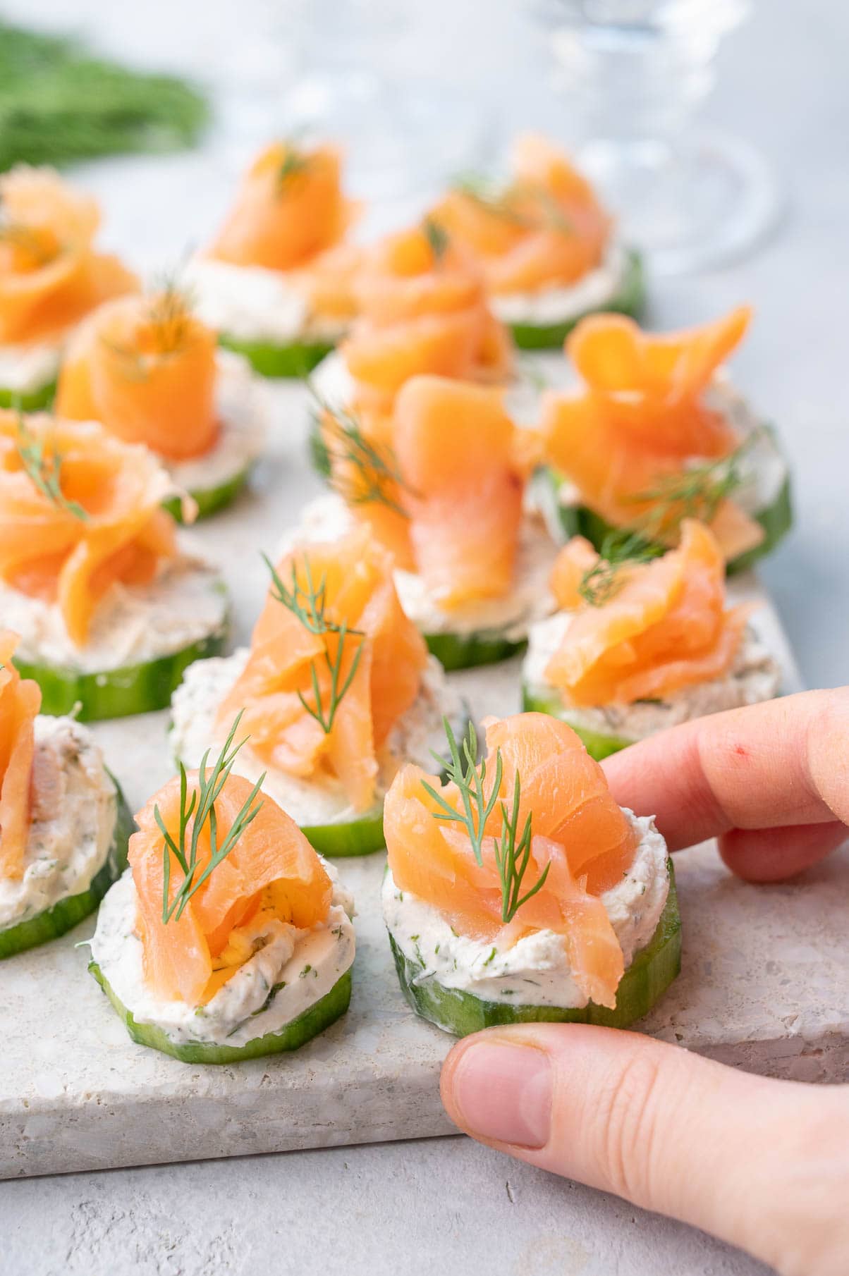Smoked Salmon Appetizer with Cucumber and Lemon Dill Cream Cheese