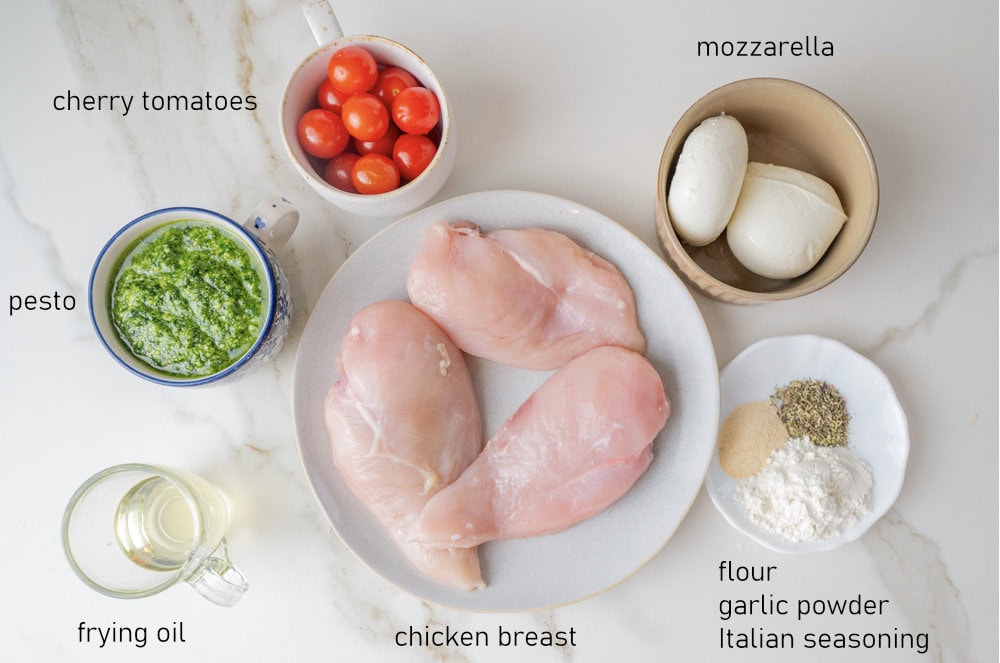 Labeled ingredients for Margherita chicken.