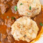 Semmelknödel served with beef goulash.