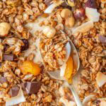 Granola on a baking sheet.