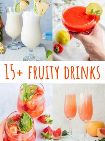 A collage of 4 photos showing different types of fruity drinks.