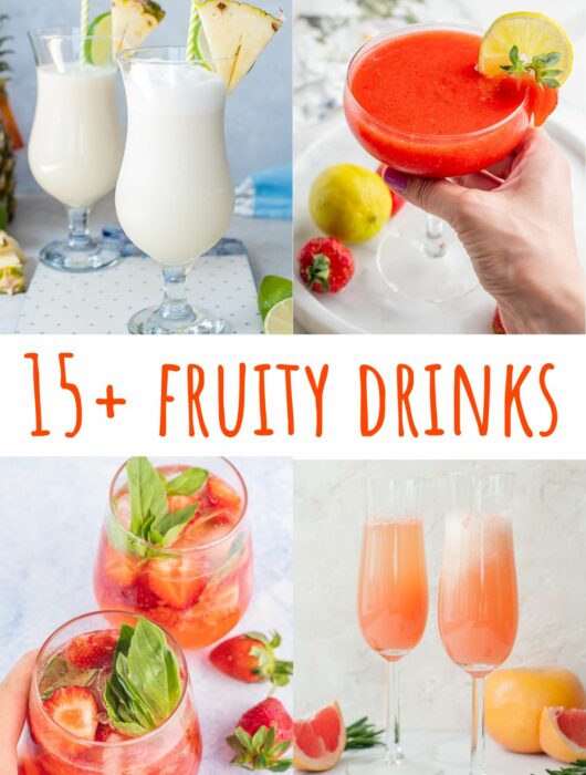 A collage of 4 photos showing different types of fruity drinks.