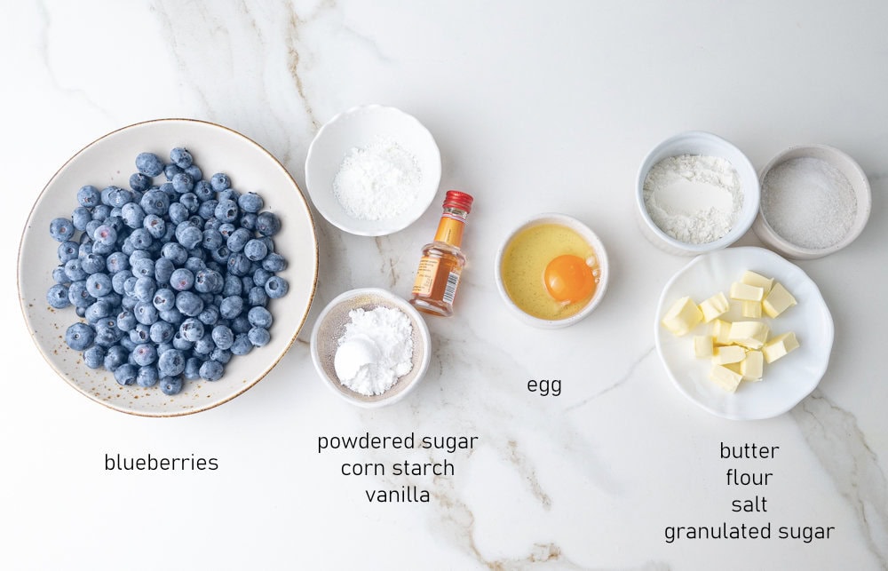 Labeled remaining ingredients needed to make jagodzianki.