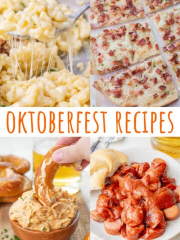 A collage of four photos showing different Oktoberfest dishes.