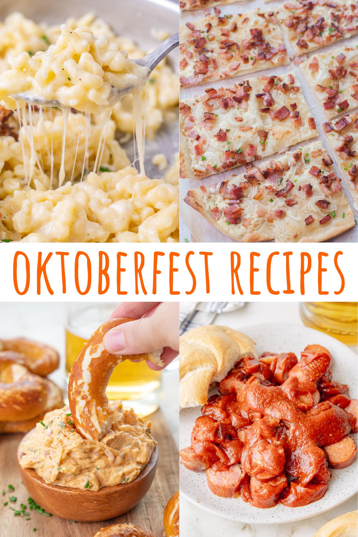 A collage of four photos showing different Oktoberfest dishes.