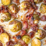 Brussels sprouts with bacon pinnable image.