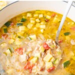 Lemon chicken orzo soup pinnable image.