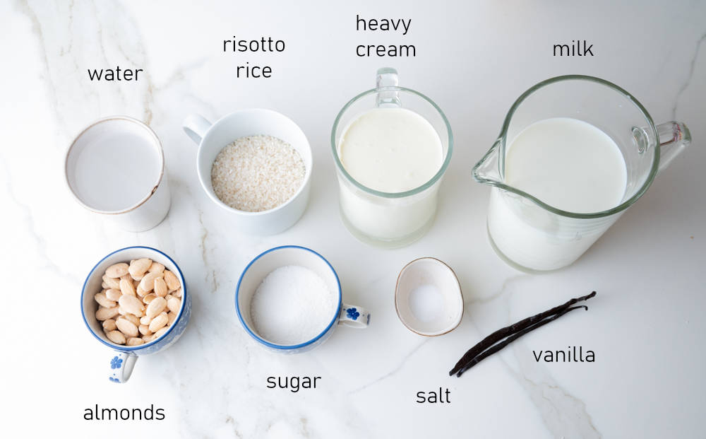 Labeled ingredients for Risalamande.