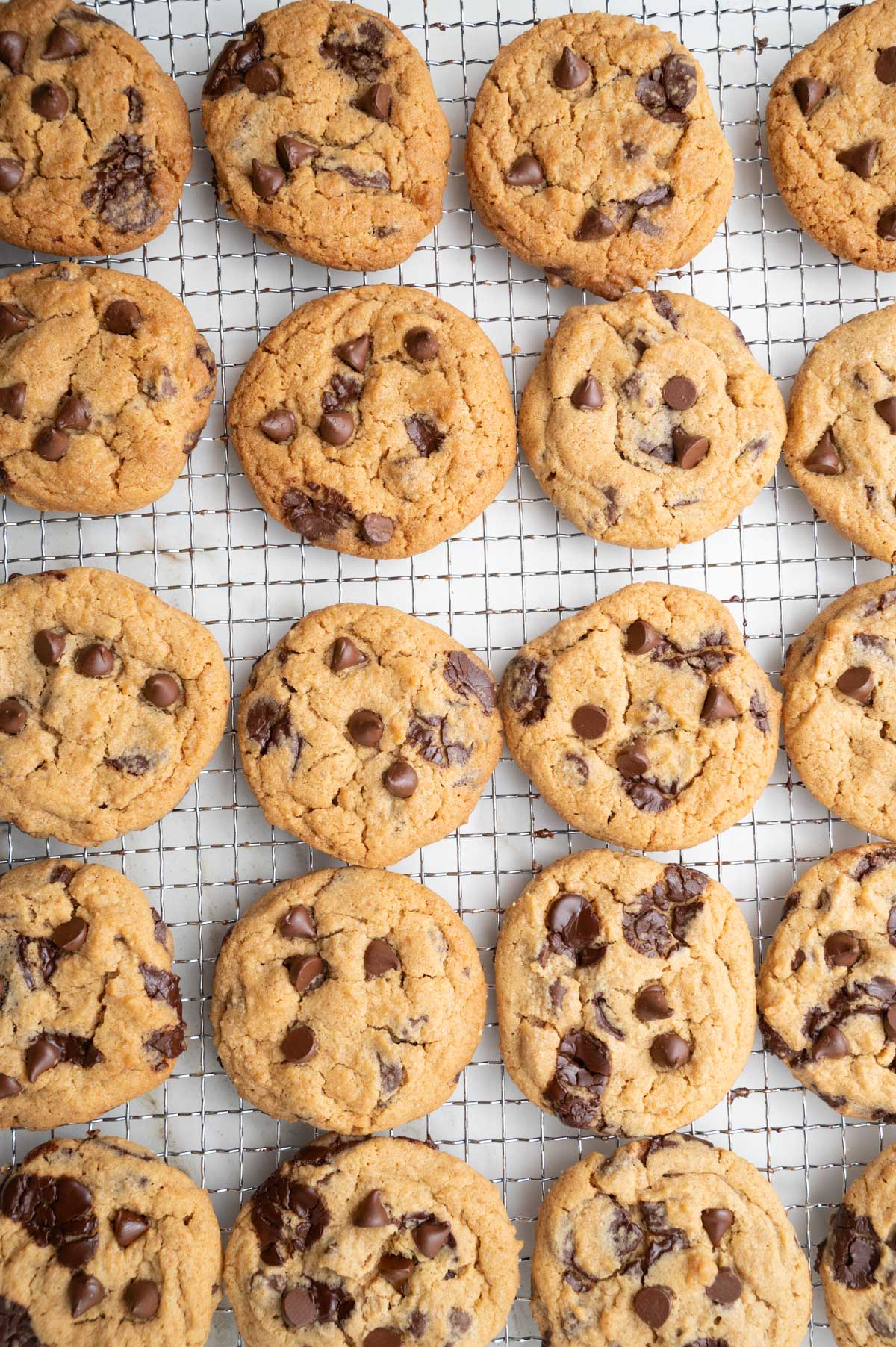 Biscoff chocolate chip cookies on a cooling rack.